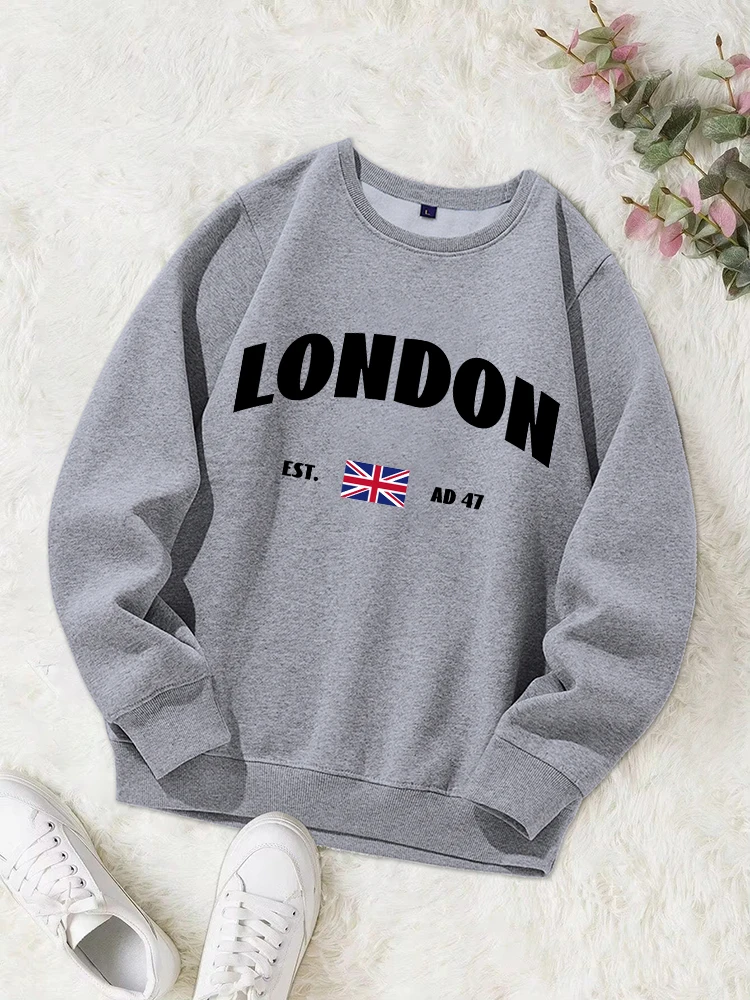 London Est Letter Printing Womens Hooded Autumn Casual Warm Hoodies Fashion Soft O-Neck Hoodie Street Versatile Female Pullover