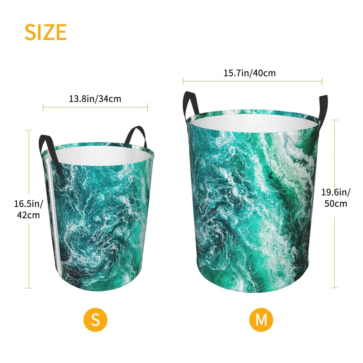 Green Ocean Waves Top Down View Folding Laundry Baskets Dirty Clothes Sundries Storage Basket Organizer Large Waterproof Hamper