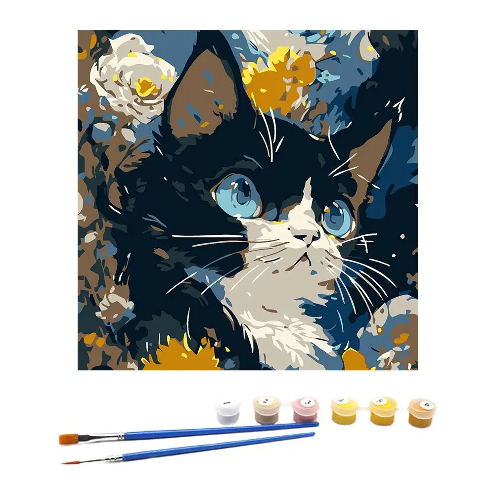 Warm Tone Cat Hand Drawn Style Animals DIY Digital Oil Painting Art Gift Home Decorate Handmade Artwork Gifts For Birthday