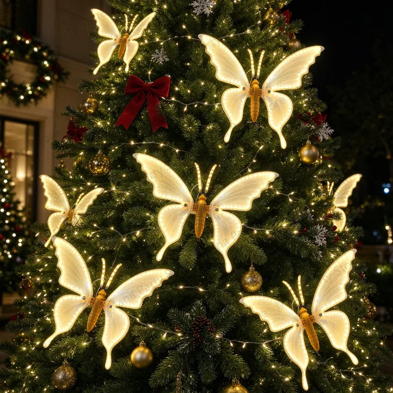 Warm White Glowing Butterfly, 30cm Static Fairy Butterflies Night Decor For Birthday Outdoor Romantic Wedding Christmas Tree