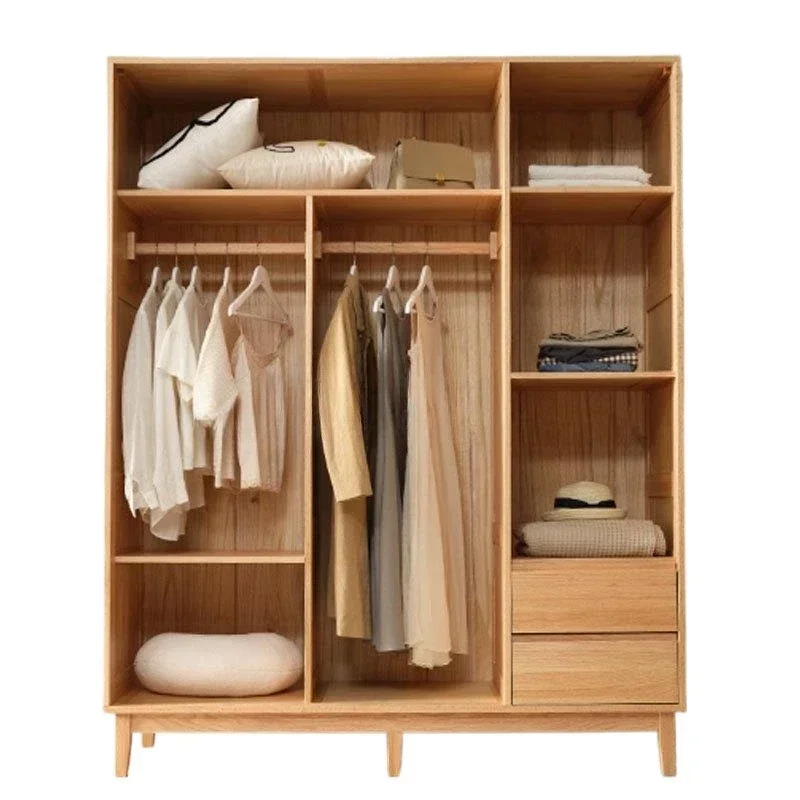 Nordic all solid wood oak three-door wardrobe modern bedroom black walnut wardrobe cherry sliding door storage cabinet