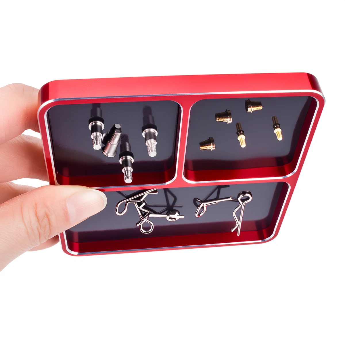 CNC aluminium schroefbak met verwijderbare magnetische plaat |   98x98x10mm organizer voor RC-modellen, auto's, boten