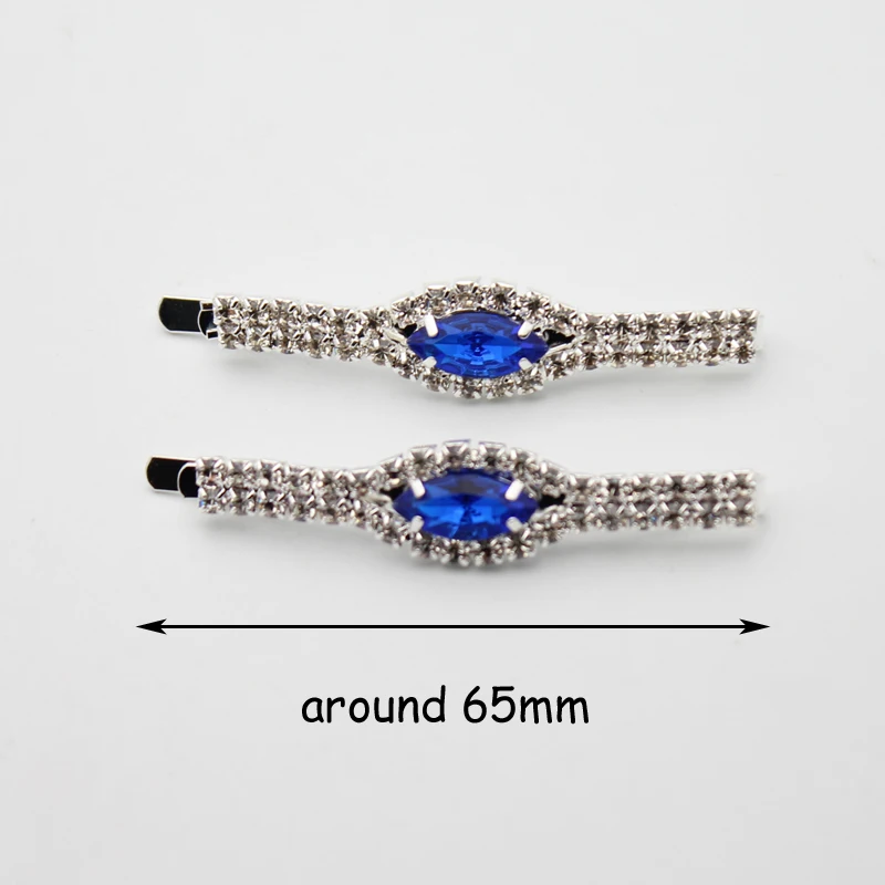 1Pair Korean Fashion Rhinestone Hair Accessories Sky Blue Crystal Hair Barrette Clip Diamante Hairclip For Women Girls