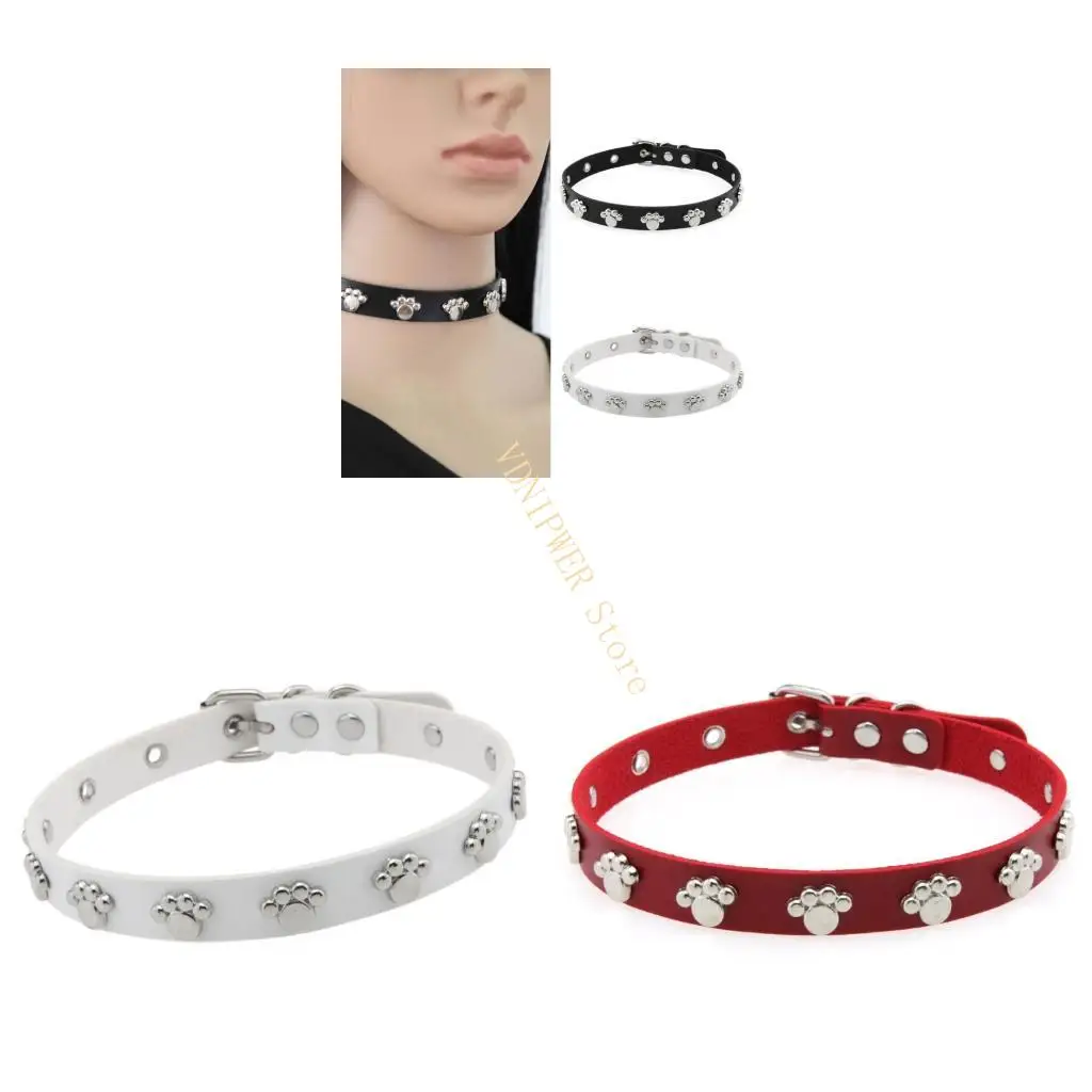 

Soft PU Leather Paws Print Neck Collar Jewelry for Role Playing Costume Event D08E
