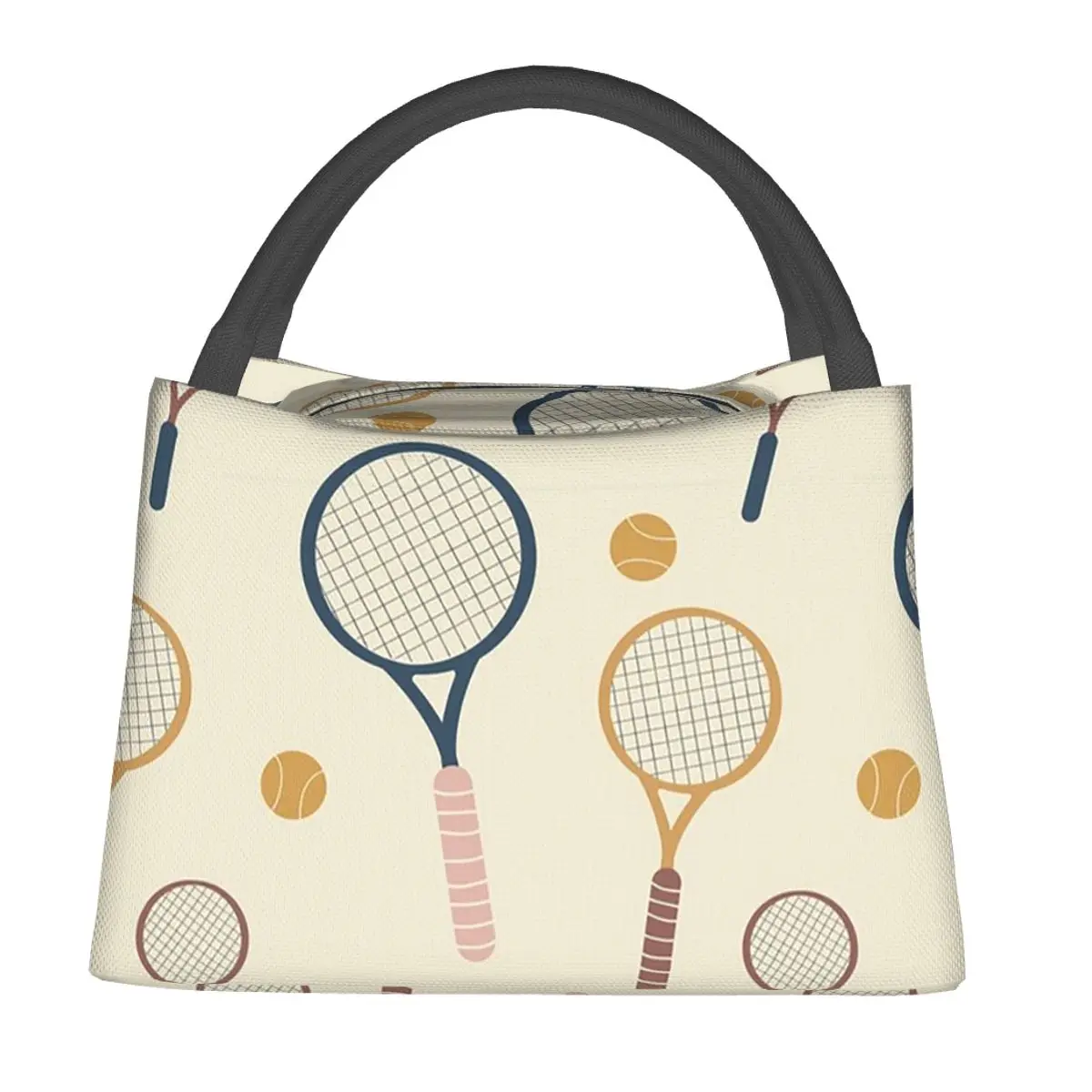 Tennis Rackets And Balls Lunch Bags Insulated Bento Box Resuable Lunch Tote Picnic Bags Cooler Thermal Bag for Woman Kids Work