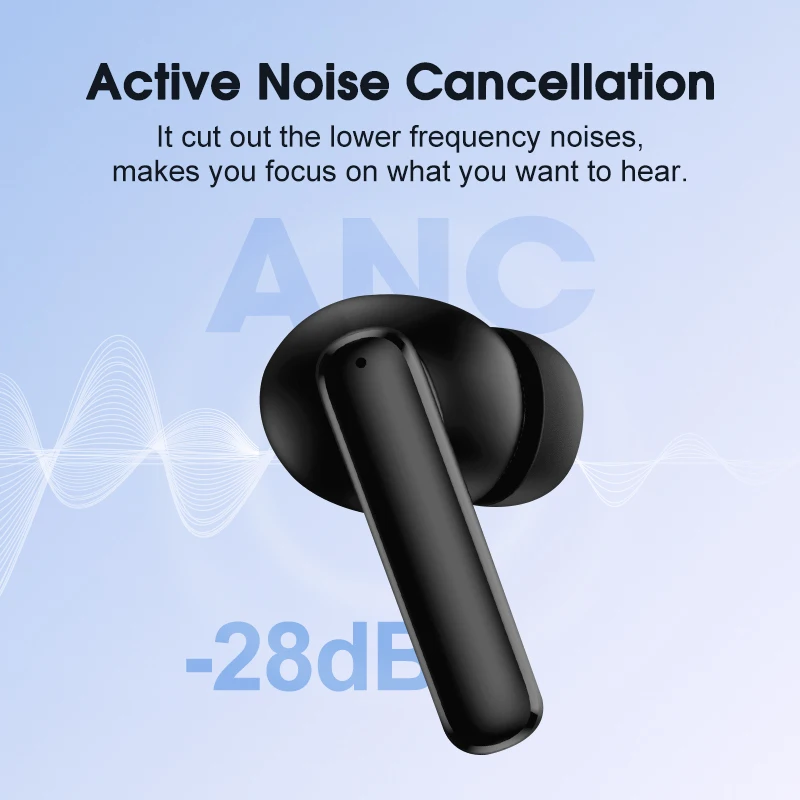 QCY T13 ANC Wireless Earphones Bluetooth 5.3 Active Noise Cancellation Headphones -28dB Fast Charge Earbuds Sports Headset