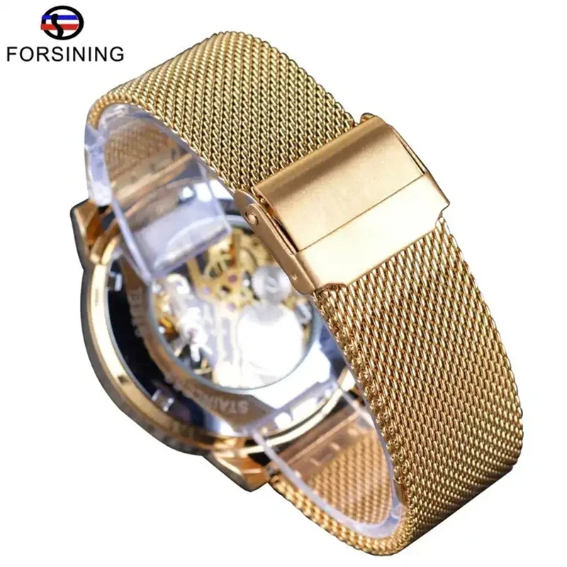 Forsining 99C Design Black Silver Automatic Manual Winding Watch Steel Clock Luminous Men Business Mechanical Wristwatch