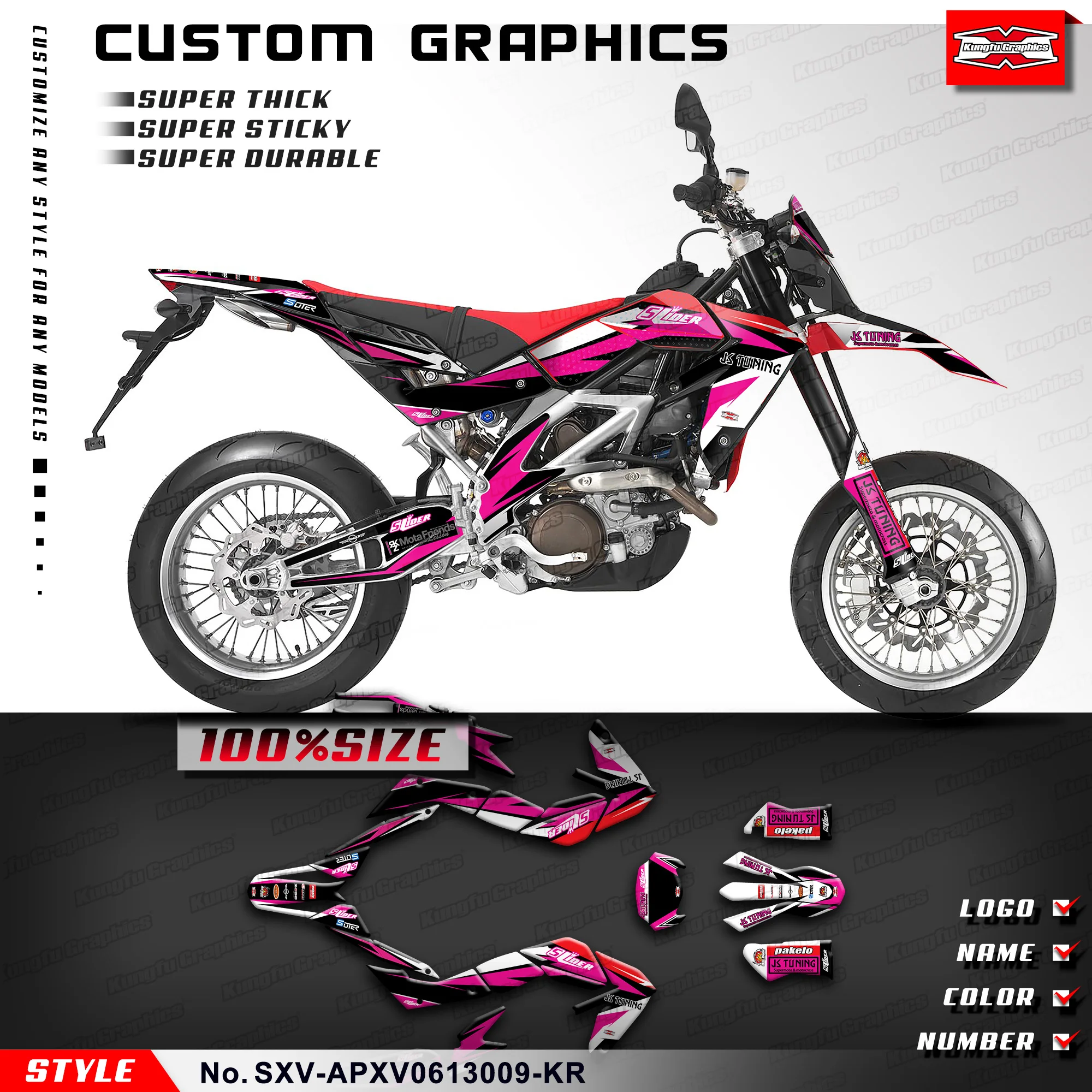 KUNGFU GRAPHICS Adhesive Sticker Glossy Laminate for Aprilia SXV 450 550 2006-2013, SXV-APXV0613009-KR