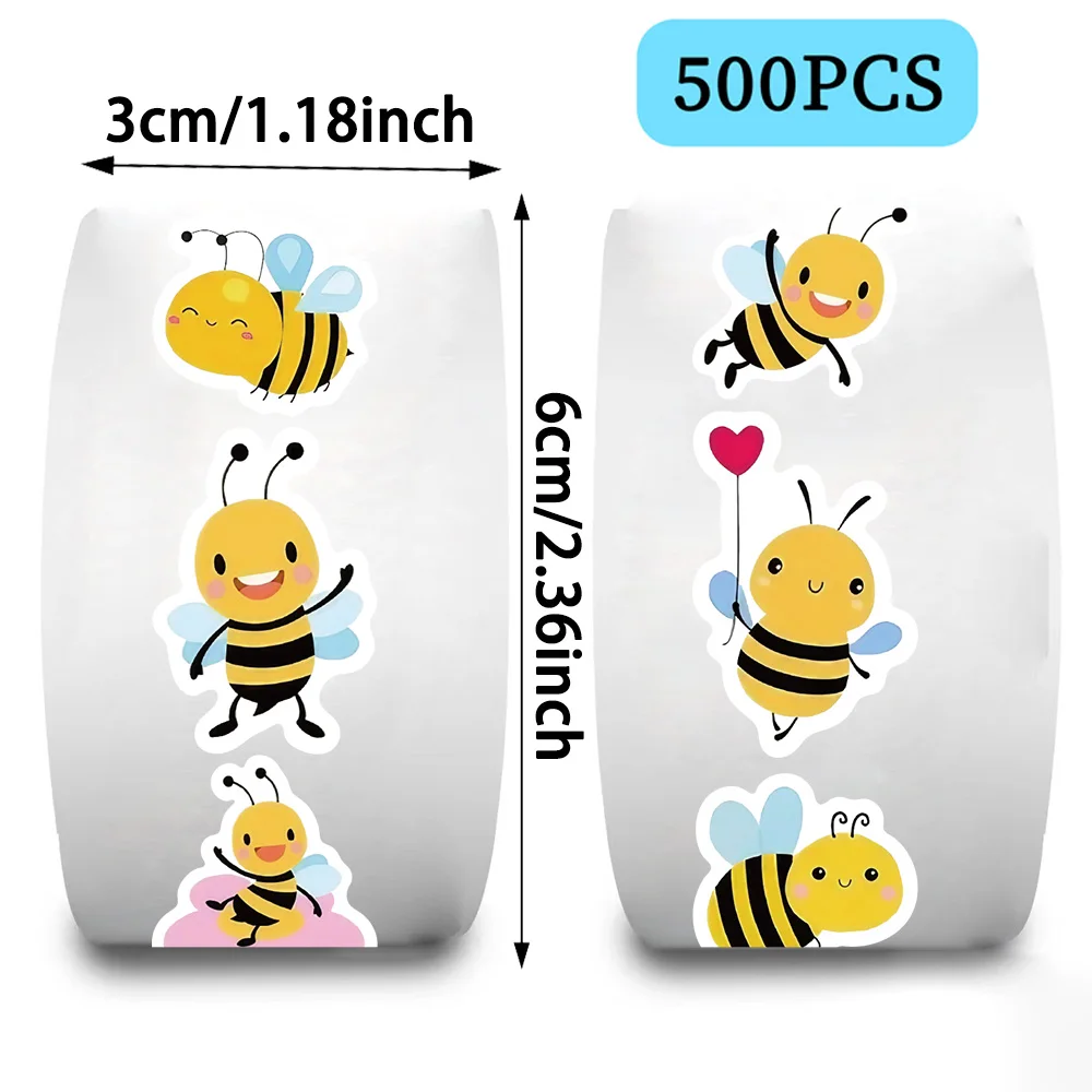 500 Pcs/roll Bee Stickers Teacher Reward Stickers Cute Animal Stickers School Supplies Incentives Roll Sticker Adhesive Labels