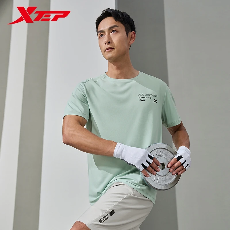 Xtep Short Sleeve Knitted Shirt For Men 2024 Summer Quick-Drying Men\'s T-shirt Training Breathable Outdoor Tops 876229010030