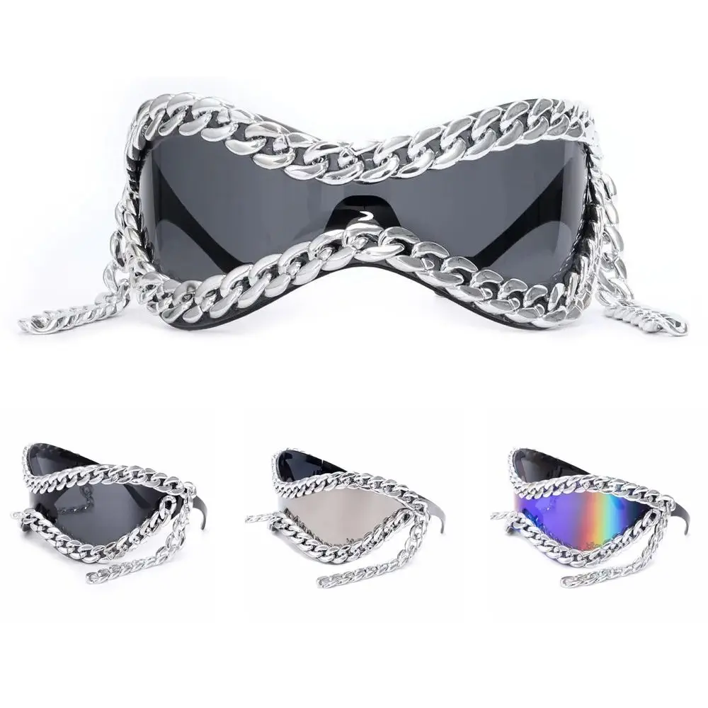 

Luxury Metal Chain Frame Sunglasses Metal Chain Decoration Large Frame Women Sunglasses Cool Style All Matching Punk Glasses