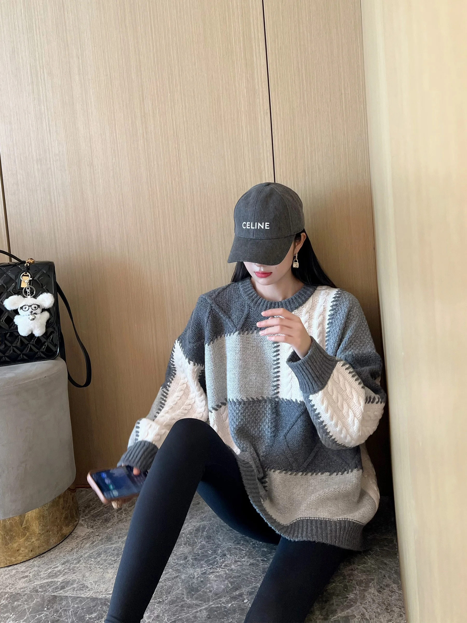 

Вязаный свитер из чистой шерсти Nancy Cavally: мягкий, приятный к телу, с ручной отделкой в клетку, повседневный, с длинными рукавами, круглым вырезом, теплый.