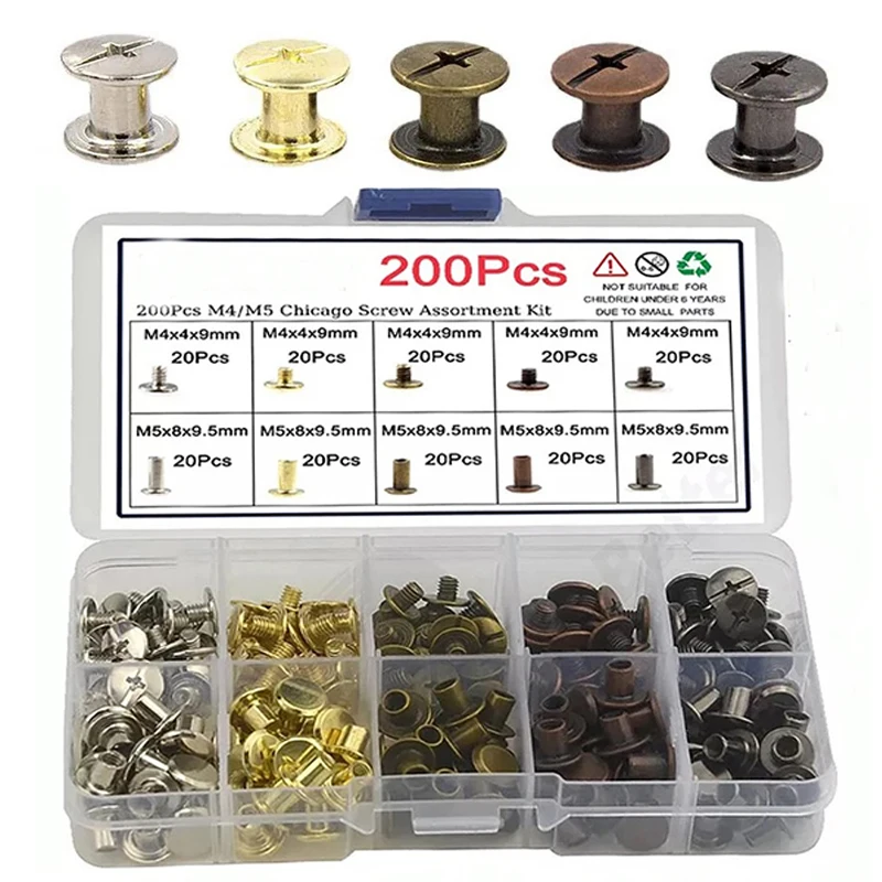 

100sets M4 M5 Metal Binding Chicago Screws Nails Studs Rivets for Photo Album Desk Calendar Menu Leather Craft Belt Fasteners