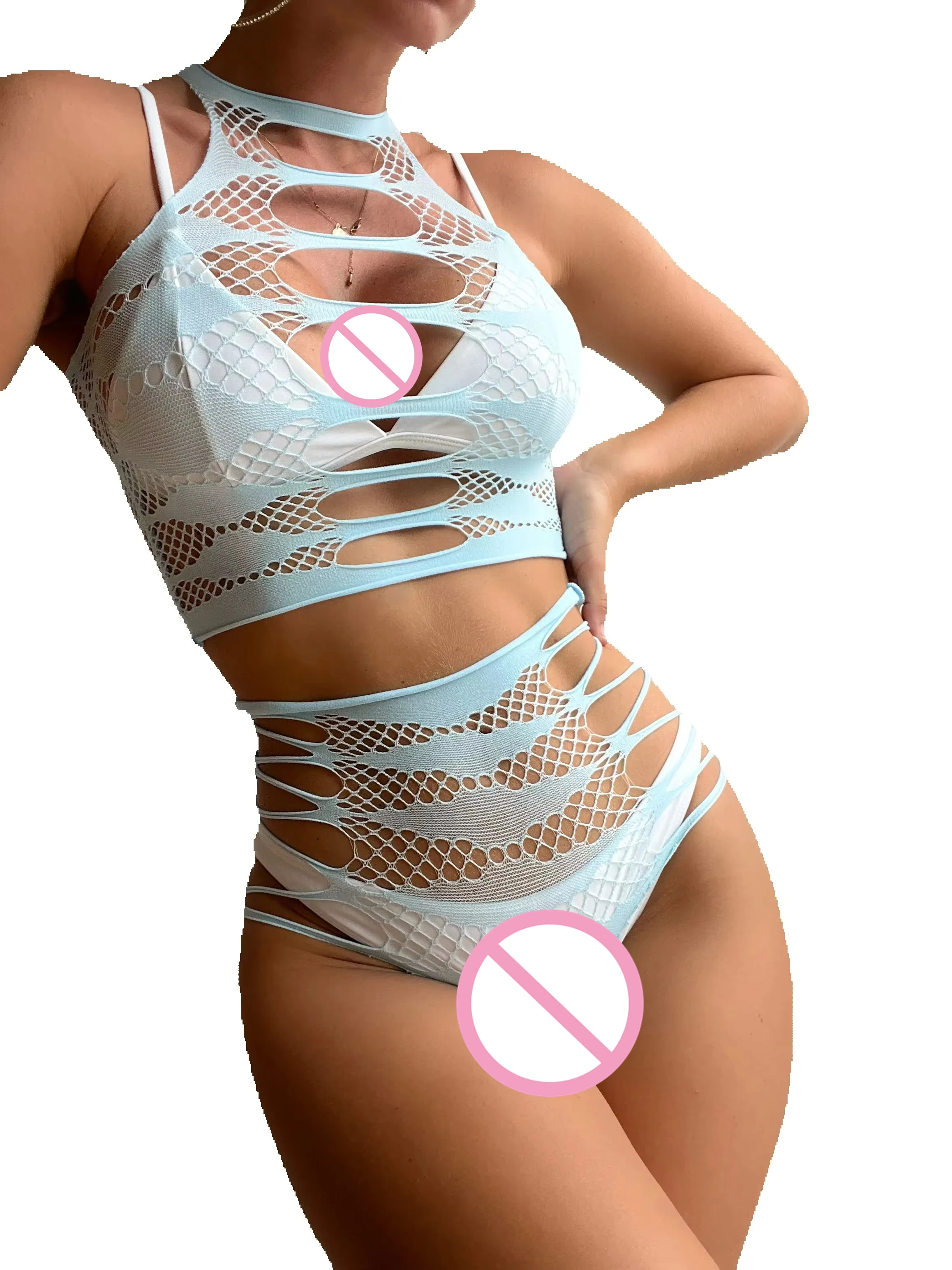 Sexy Bodysuits Lace Hollow Out See Through Lingerie Underwear Women Bandage Body Suit Mujer Halter Bodysuit Femme Outfit