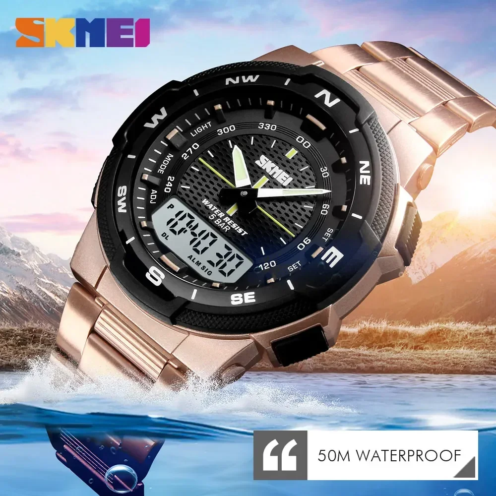 Skmei-Montre de luxe en acier pour hommes, étanche, à quartz, sport, à la mode, 1370