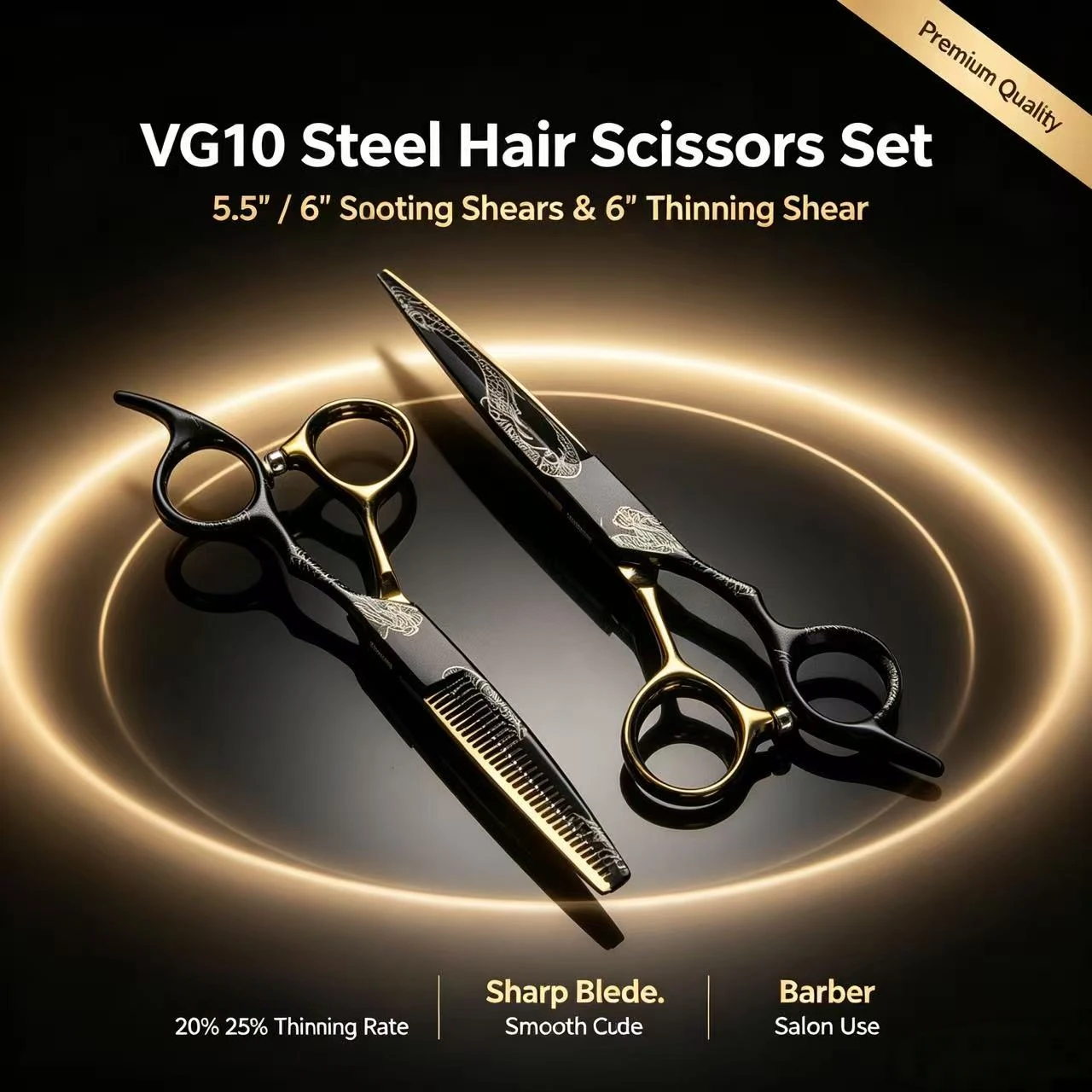 VG10 Steel Hair Scissors Set 5.5" 6" Cutting Shears 6" Thinning Shear 20%-25% Thinning Rate Professional Barber Salon Hairdressi