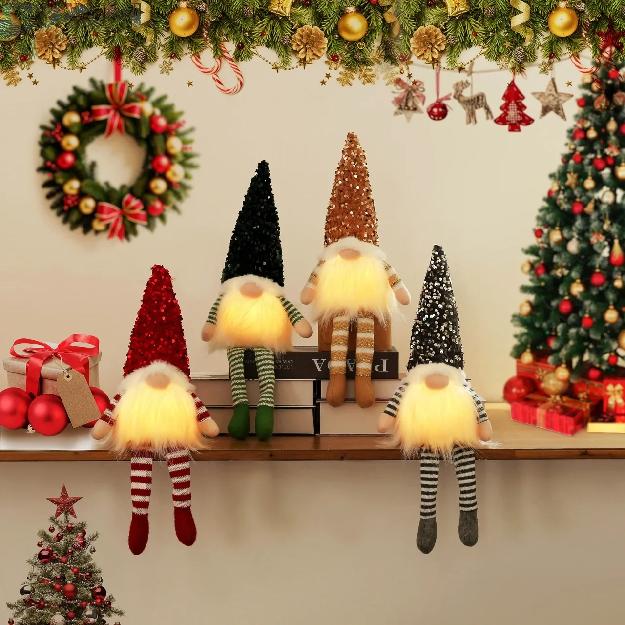 

2024 Christmas Decorations LED Gnome Sequins Faceless Doll Night Light for Home Holiday Xmas Ornament Gift Navidad New Year