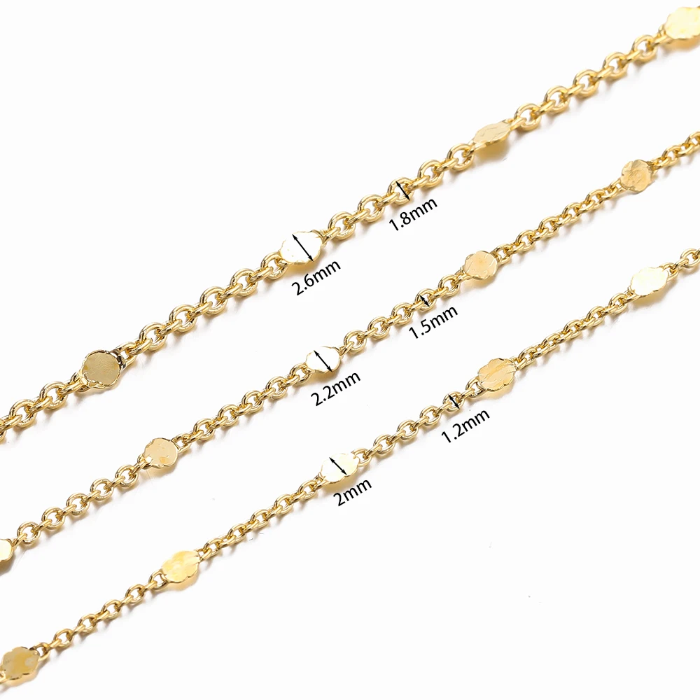 1/2Meters Sequins Chain Necklace Gold Color Chain Metal Copper Cable Chains Findings For DIY Bracelet Jewelry Making Supplies