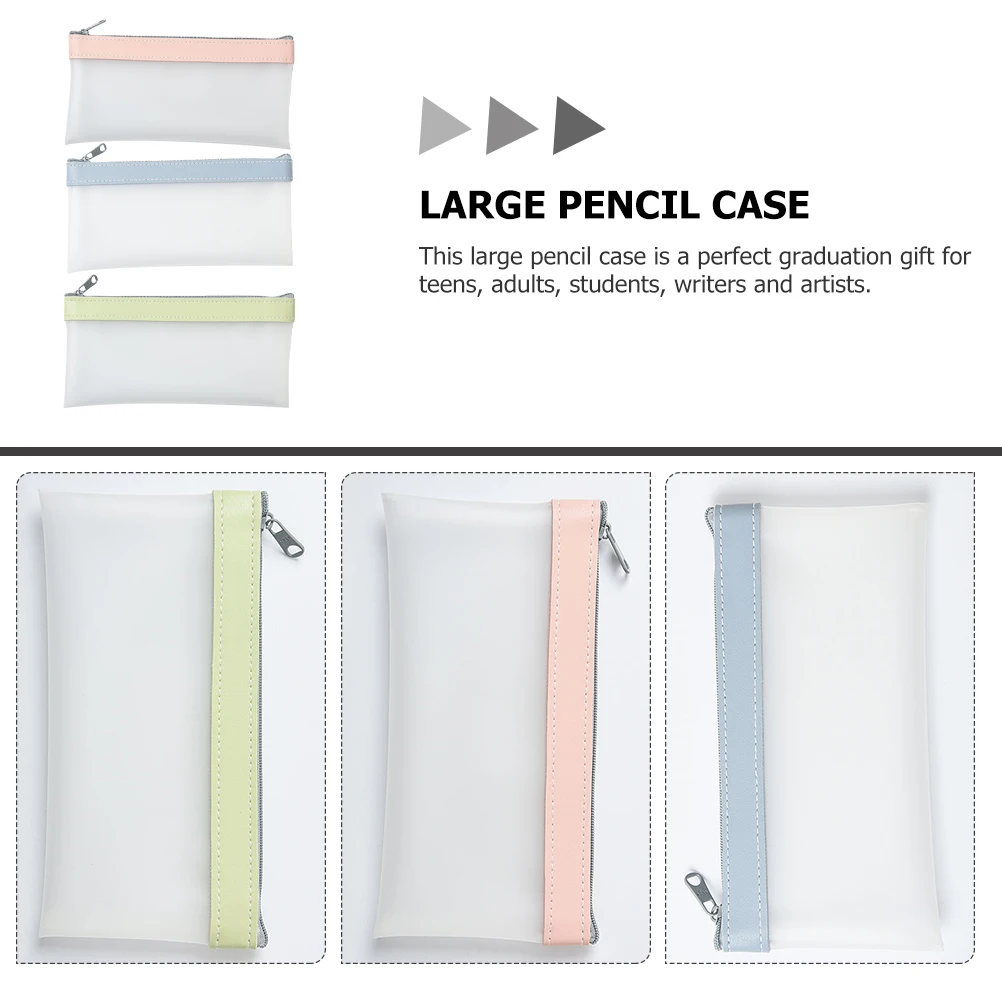 

3Pcs Large Pencil Storage Bag Portable Multi-Function Pen Case Zipper Design Clear Stationery Organizer for School Work