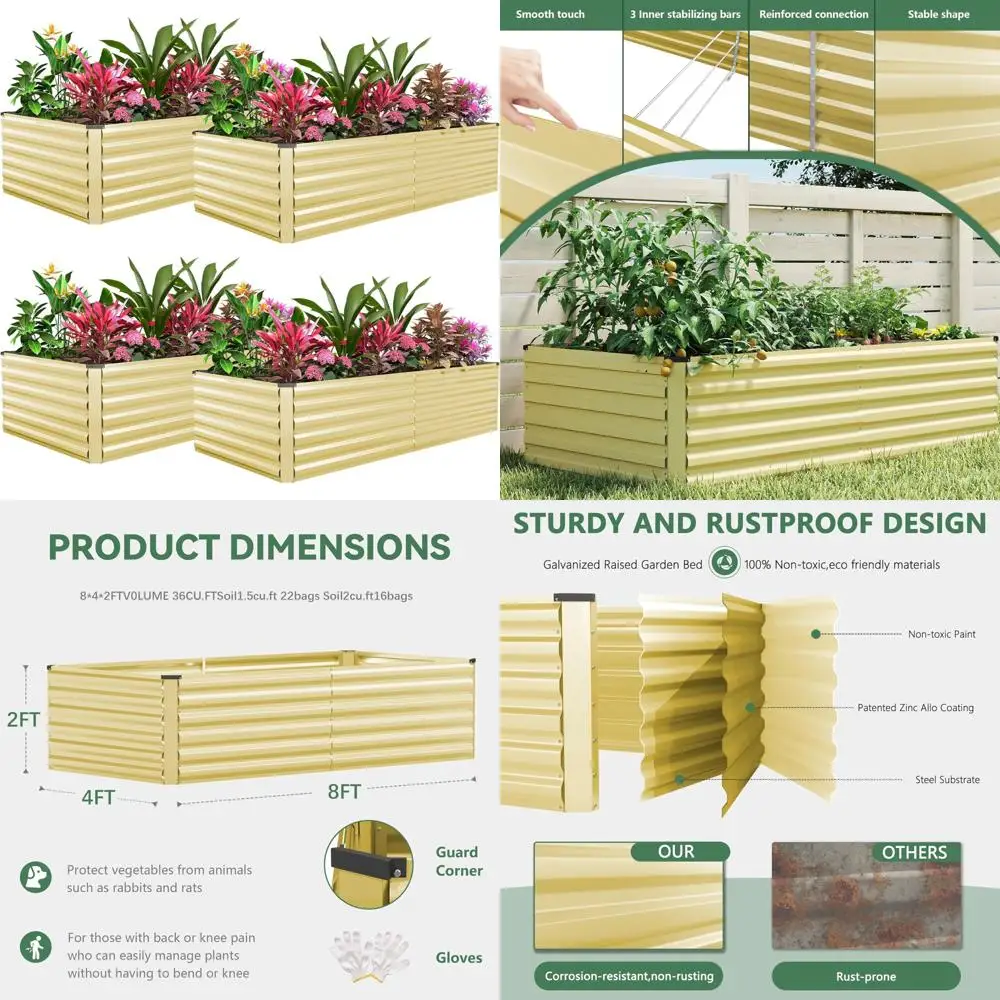 

Large Outdoor Metal Raised Garden Beds, 4-Piece Set, 8x4x2ft Galvanized Planter Boxes for Gardening