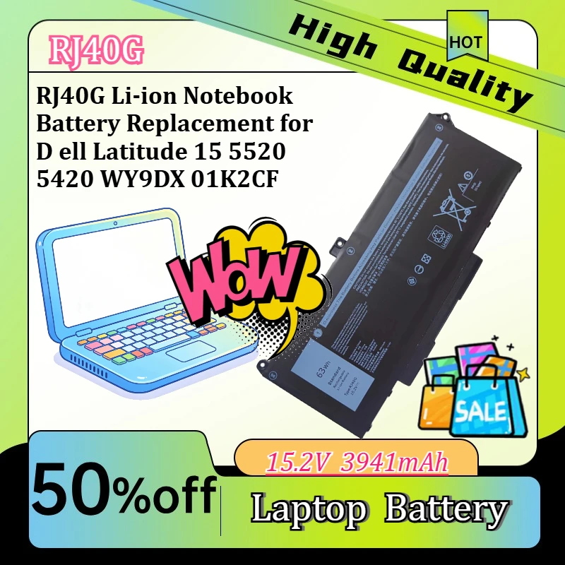 

RJ40G Li-ion Notebook Battery Replacement for D ell Latitude 15 5520 5420 WY9DX 01K2CF