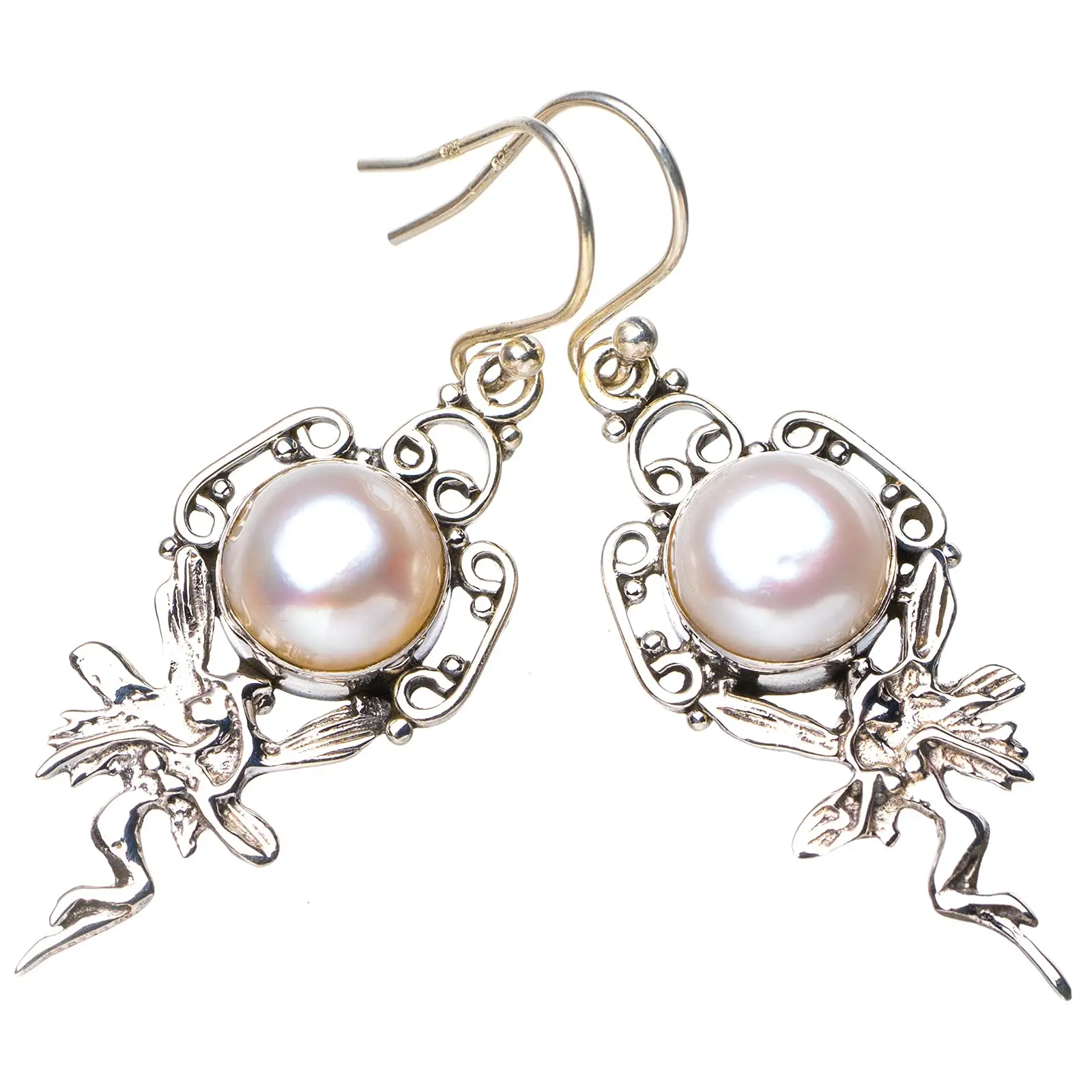 

StarGems® Natural River Pearl Fariy Handmade 925 Sterling Silver Earrings 1.75 E5423