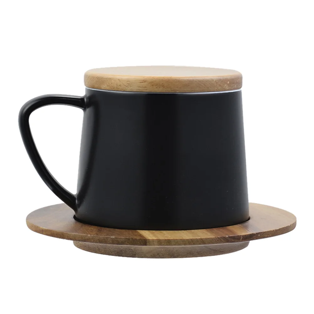 

Ceramic Coffee Mug Cup Lid Black Travel Tumbler Kitchen Office Drinkware Lasting Comfortable Handle Gift Family