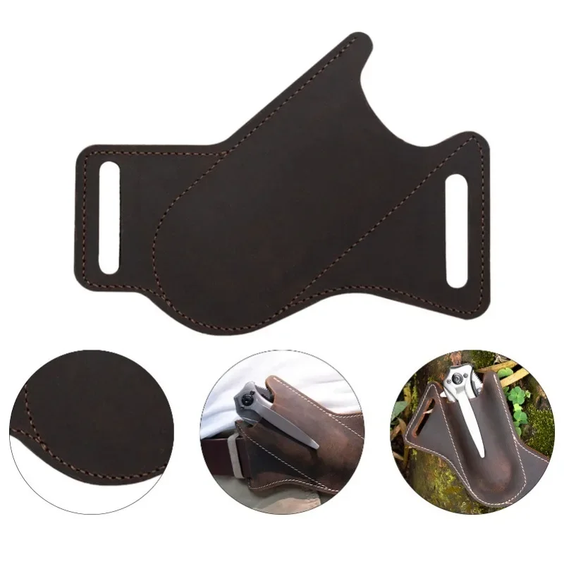 1pcs Leather Anti-scratch Storage Sheath Folding Flick Knife Waist Belt Clip Holder Pocket Knives Pack Tools for Camping