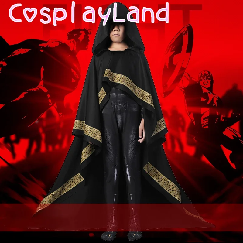 

Halloween Costume Superhero Black Teth Adam Cosplay Jumpsuit Cloak Outfit Bodysuit Disguise Cape Hood Suit