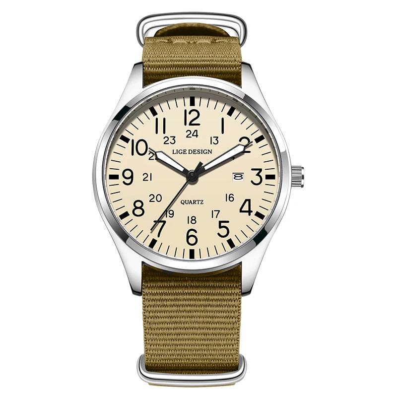 LIGE Top Marke Luxus Männer Quarzuhr Datum Nylon Leder Wasserdicht Leucht Militär Sport Uhren Für Männer relogios masculino 3