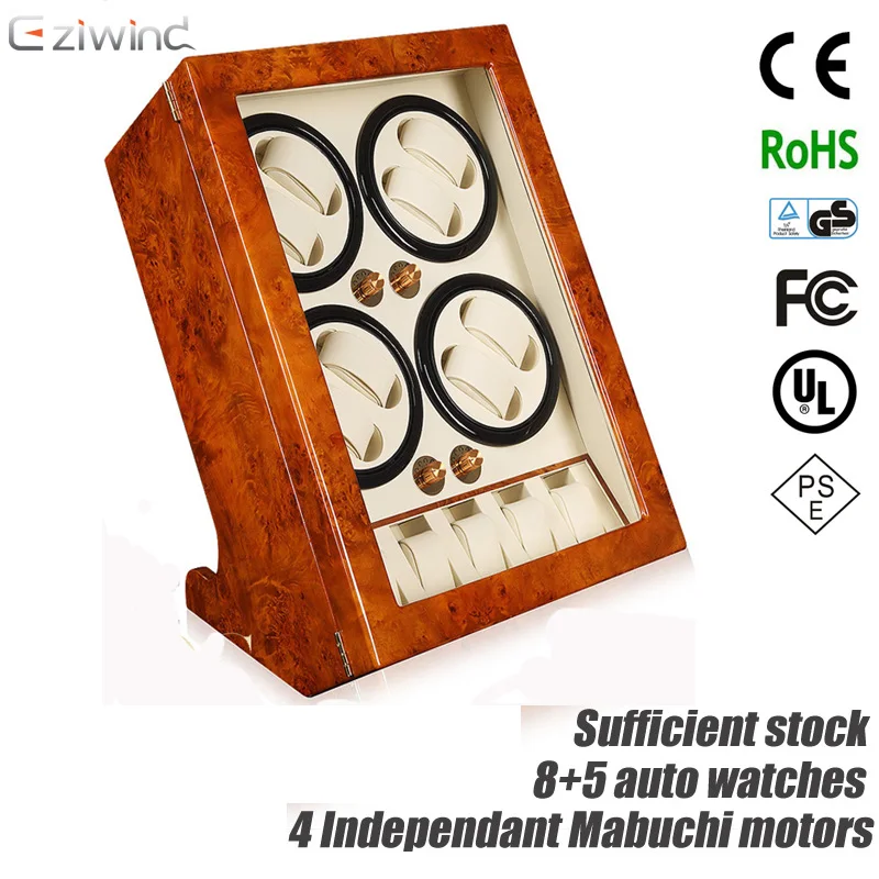 8+5 Capacity Watch Winder with 4 Independant Mabuchi Motors, High glossy Finish MDF and Premium PU Leather Watches Pillow