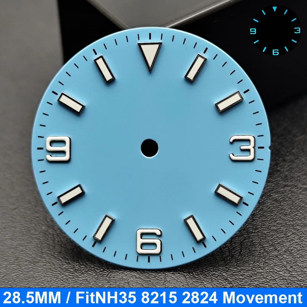 28,5mm Uhrenzifferblatt und Zeiger Set Blau-Grün Leuchtend Passend für NH35 E2824 M8215 Uhrwerk Super Leuchtende Uhrenmodifikation Ersatzteile – Detail 13