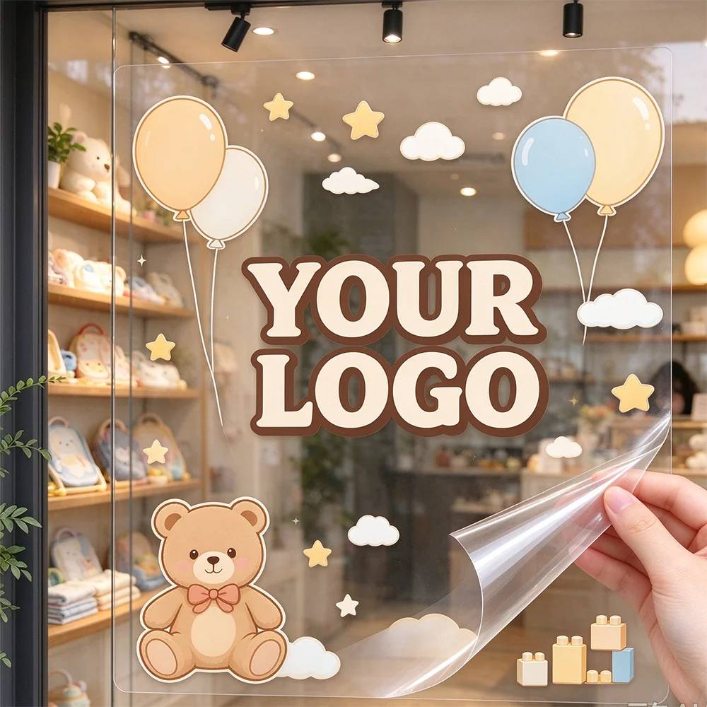 Custom Your Logo Clear Vinyl Window Decal, Removable Peel Off Transparent Shop Glass Door Sticker, Personalized Business Storefr