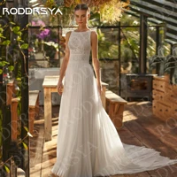 RODDRSYA-vestido de novia bohemio para mujer traje de gasa con tirantes finos Espalda descubierta línea A personalizado Playa Boho vestido de novia de gasa encaje correas de espagueti Vestidos de novia sin espalda de u
