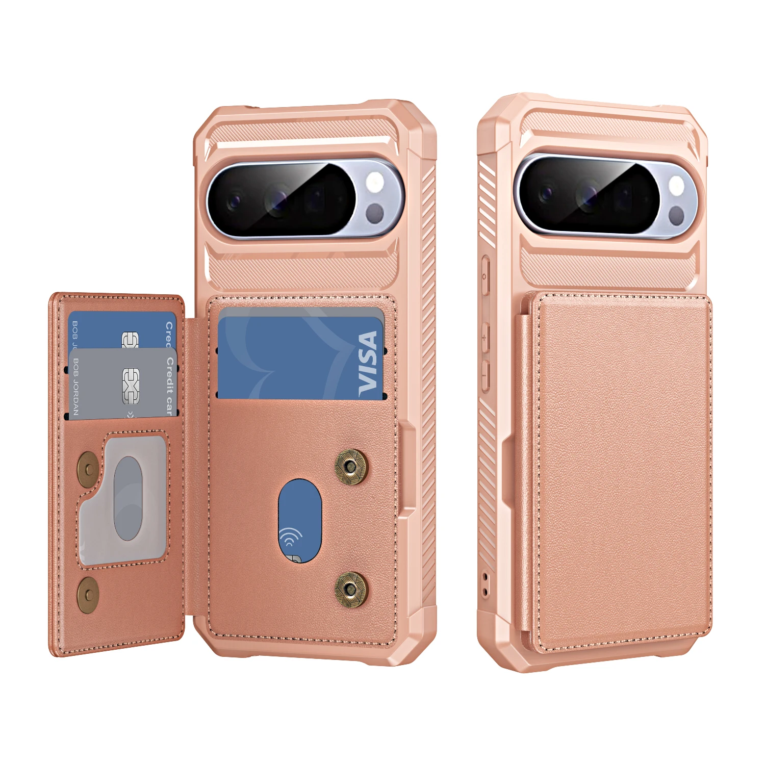 Google Pixel 8A - เคสโทรศัพท์หนังพร้อมช่องใส่การ์ดและขาตั้งแบบพับซ้าย-ขวา สำหรับ Google Pixel 11 10