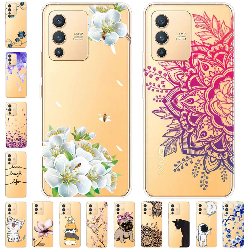 Clear TPU Soft Cover For vivo V23 5G Case Silicone Print Cat Transparent Slim Covers For vivo V23 5G V2130 Cases V 23 Cartoon