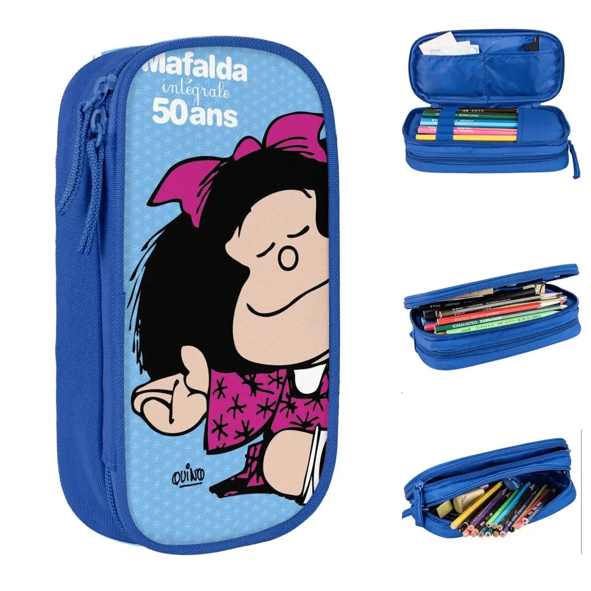 

Mafalda Amine Pencil Cases Kawaii Cartoon Pencil Box Pen Box for Student Large Storage Bags Students School Zipper Stationery