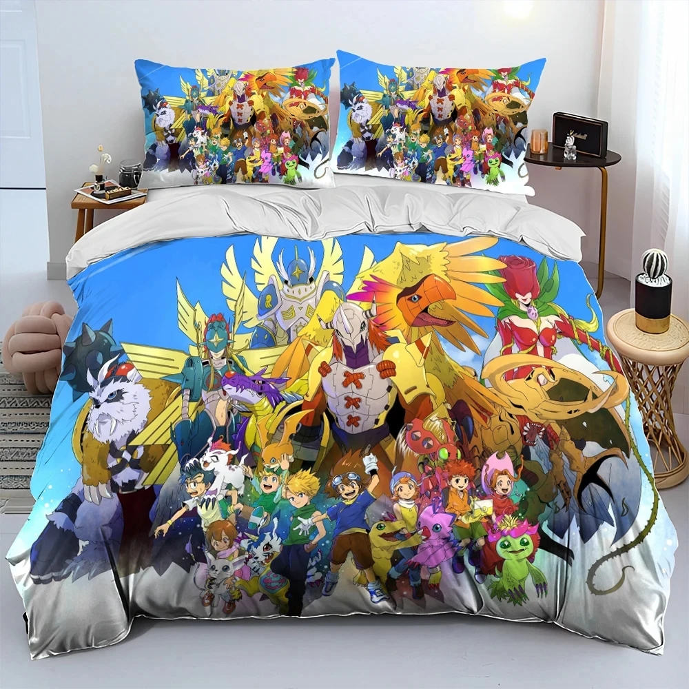 

Anime Digimon Adventure Monster Bedding Set Duvet Cover Bed Set Quilt Cover Pillowcase Comforter king Queen Size Boys Adult