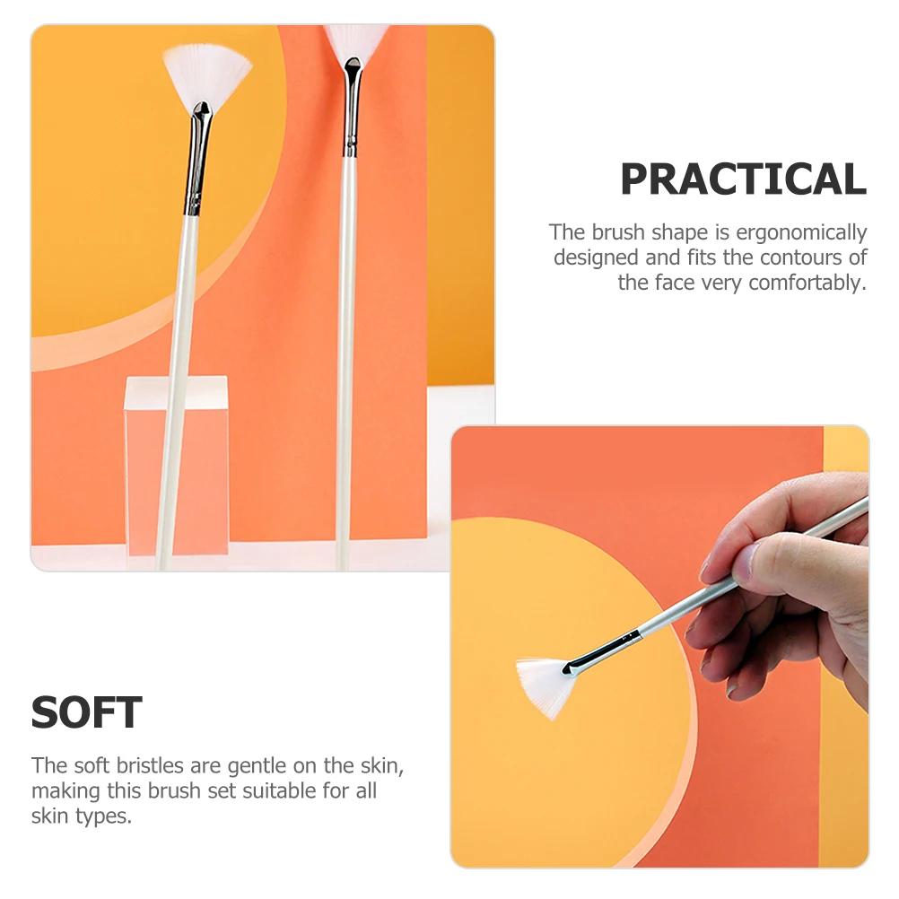 

6pcs White Facial Mask Brush Clay Fan Applicator Wooden Handle Portable Travel Size Professional Skincare Tool