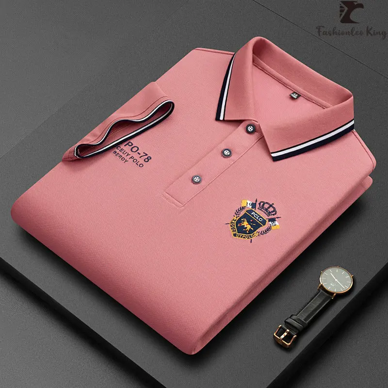 Polo en pur coton brodé pour hommes, chemise en coton Popsicle, chemise de connaissance chaude, été, nouveau, affaires, décontracté, respirant