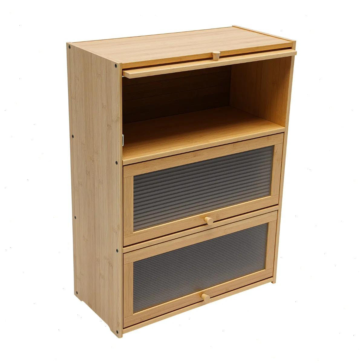 Kitchen Pantry Sideboard Storage Cabinet, 3-Tier Bamboo Organizer with Acrylic Doors, 44lbs Load-Bearing Each Tier, Sealed Dustproof for Kitchen Dining Room