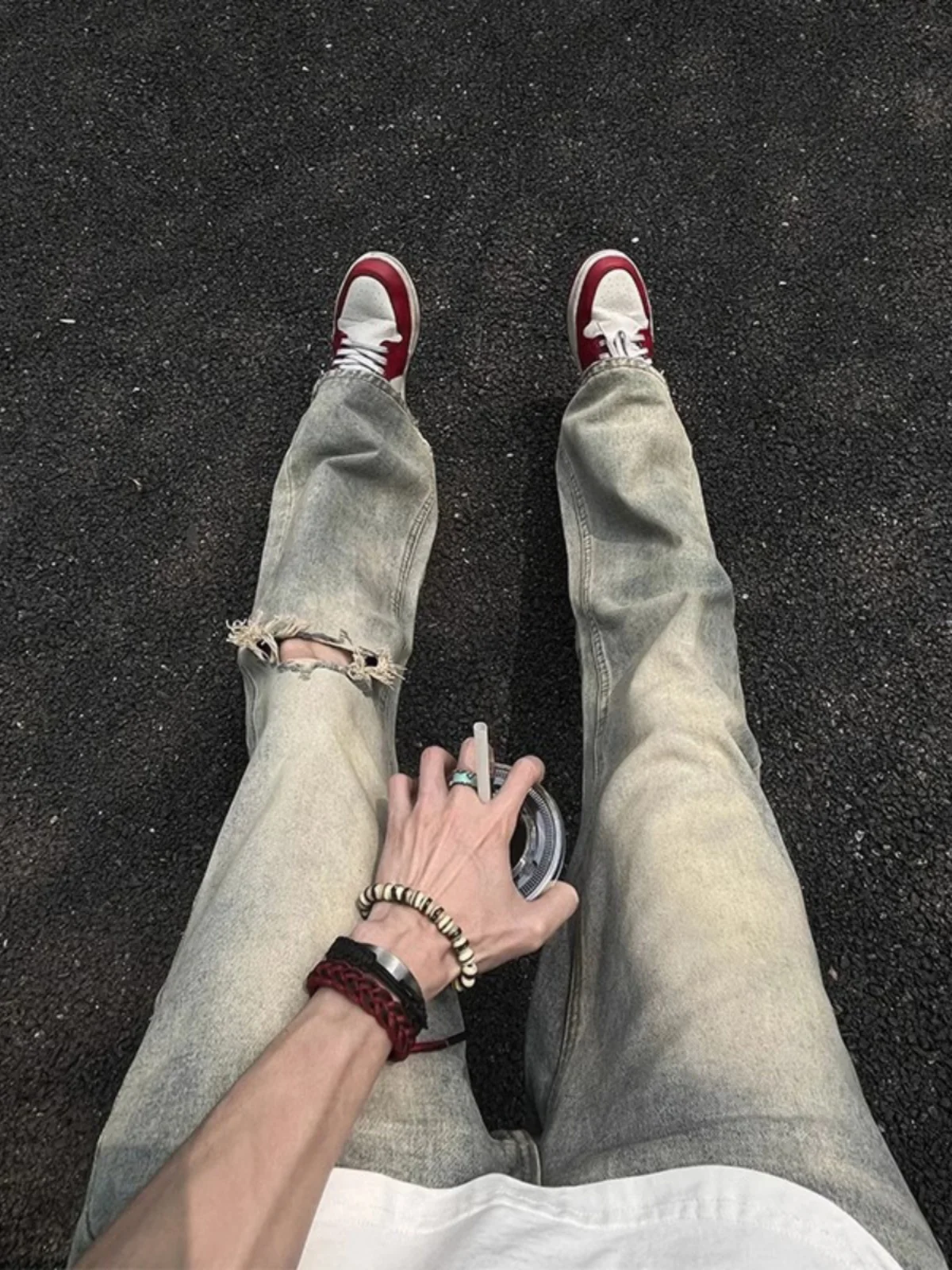 men's-summer-thin-straight-leg-jeans-cleanfit-american-high-street-waed-outwear-torn-denim-pants-yellow-mud-color