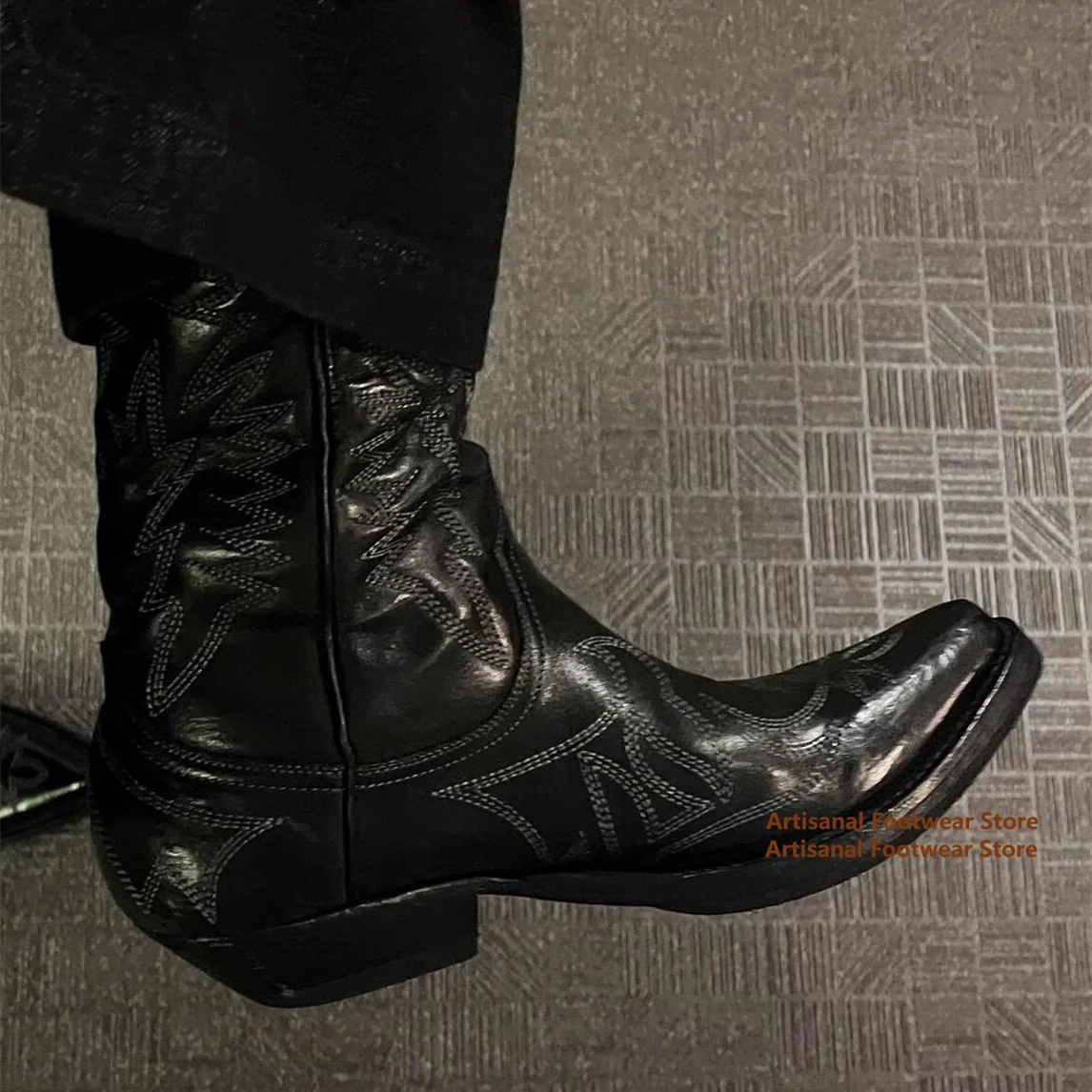 Black Embroidered Cowboy Boots Classic Western Footwear Vintage Slip On Boots Men's Knight Boots Handmade Men's Boots