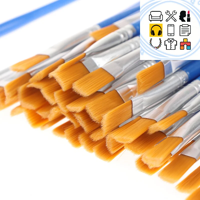 50Pcs Flat Paint Brushes with Nylon Hair Small Brush Bulk for Detail Painting