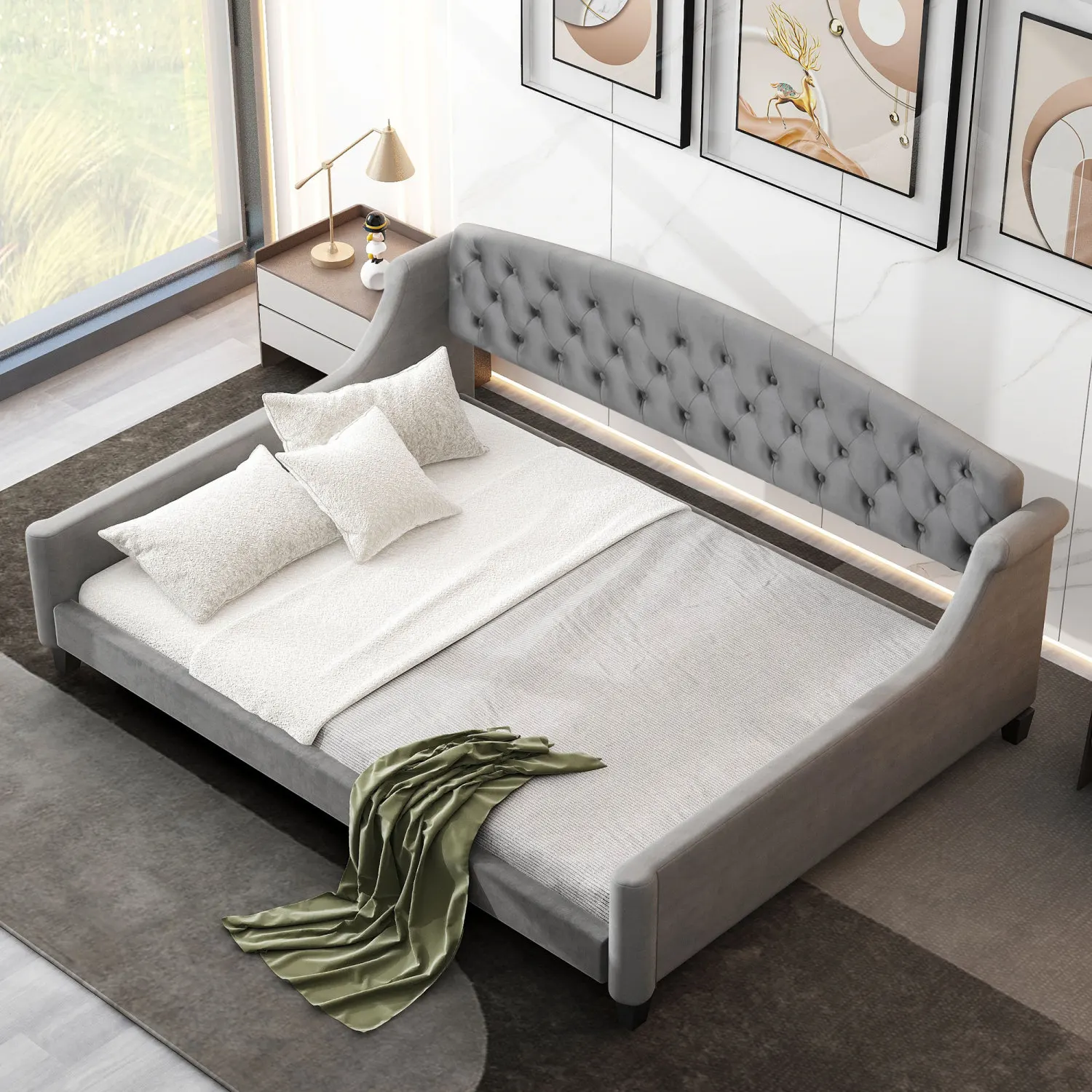 Modern Luxury Tufted Button Daybed, Full, Gray (Old SKU  SM001009AAE)