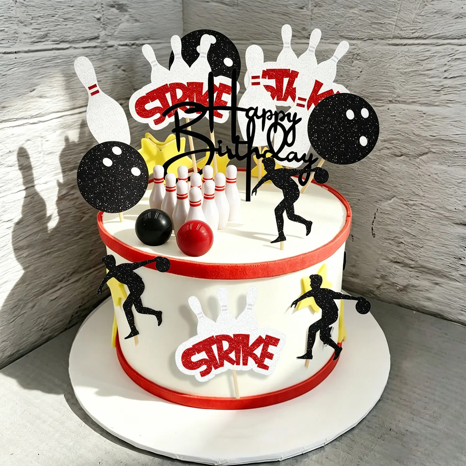 Bowling-Kuchenaufsatz-Set, Happy Birthday Cupcake-Topper mit Strike-Schild, Sportthemen-Partydekoration für Geburtstag, Babyparty