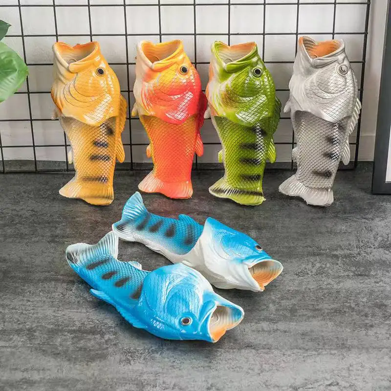 Zapatos de pez divertidos para mujer, zapatillas de playa de PVC de alta calidad, 32-47 talla grande, Verano