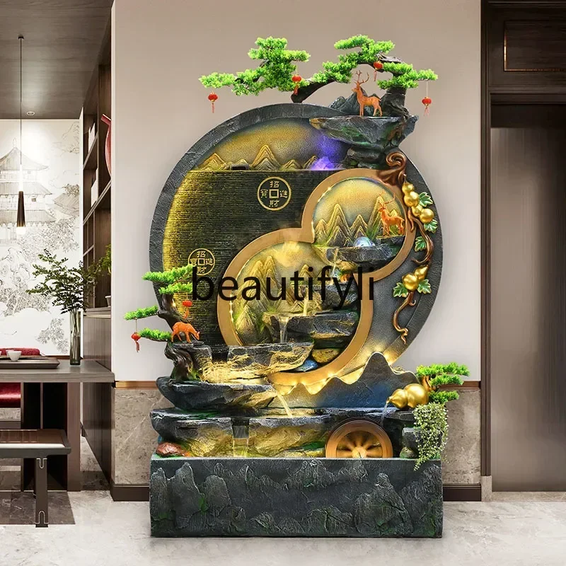 183ff كبير من الأرض إلى السقف الجنينة نافورة الماء المتدفقة زخرفة غرفة المعيشة ديكور جبال الألب ميزة المياه المتداولة