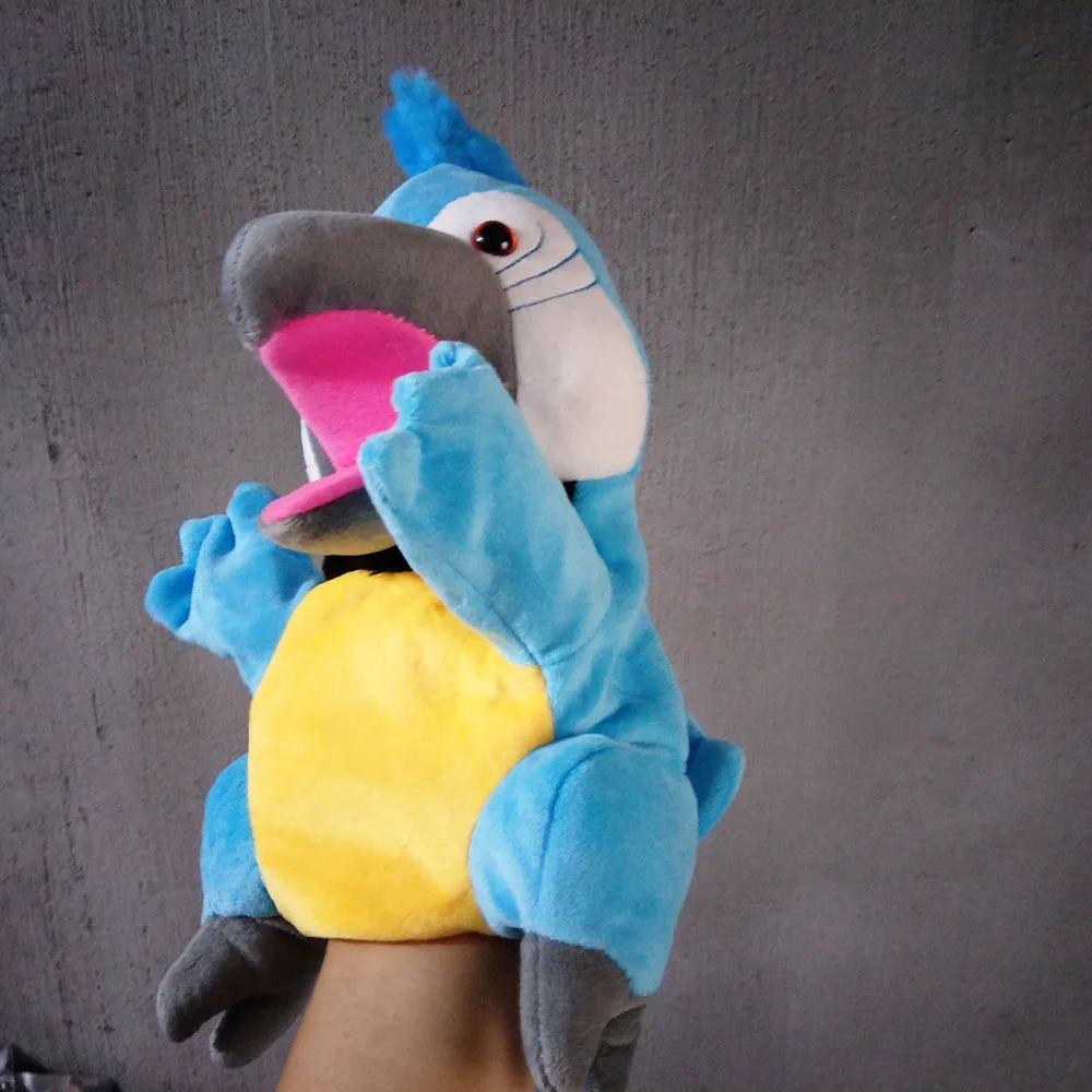 Marionnette à main de dessin animé, jouet en peluche, perroquet bleu, oiseau