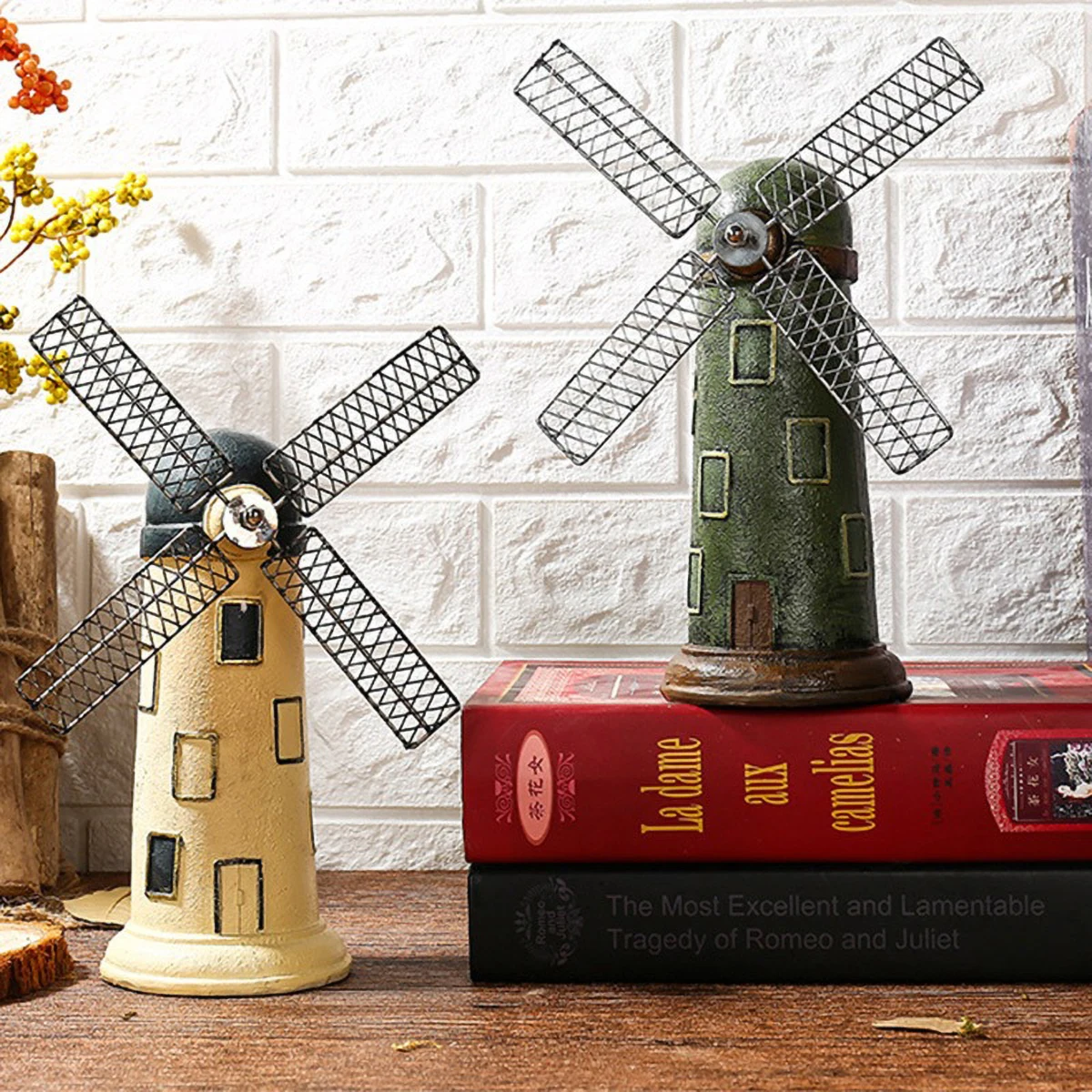 Moulin à vent hollandais Vintage en résine, décor de table peint à la main, présentoir de Village de noël pour étagère et manteau, cadeau de collectionneur